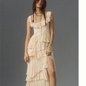 ***ISO*** - Anthropologie Cream Ruffled High Low Dress
